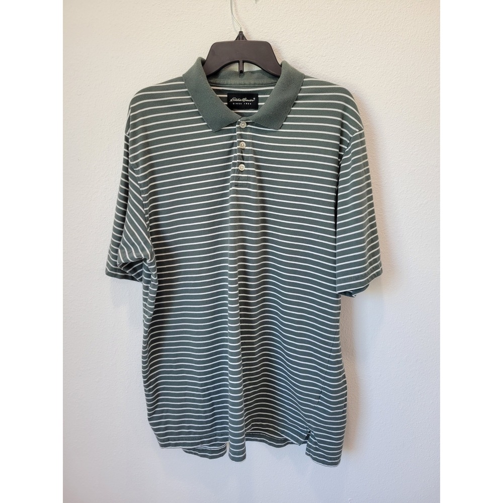 Eddie Bauer Green & White Striped Polo Shirt – Men's L Tall (Estimated)